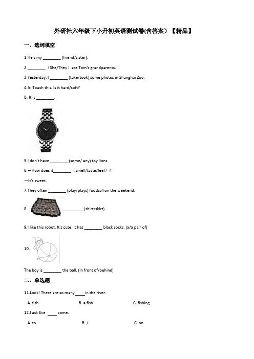 六年级下册英语试题--小升初英语基础达标检测题  外研社(三起) 含答案