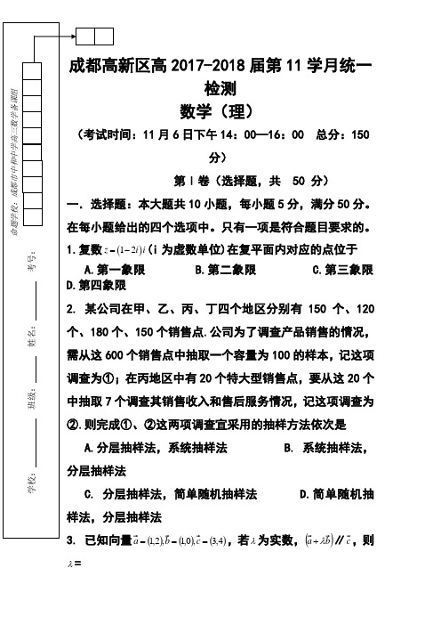 2017-2018届四川省成都高新区高三11月统一检测理科数学试题及答案