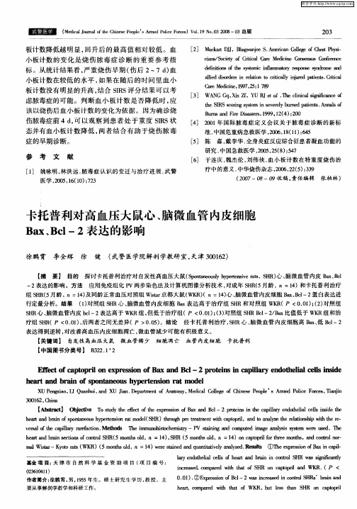 卡托普利对高血压大鼠心、脑微血管内皮细胞Bax、Bcl-2表达的影响