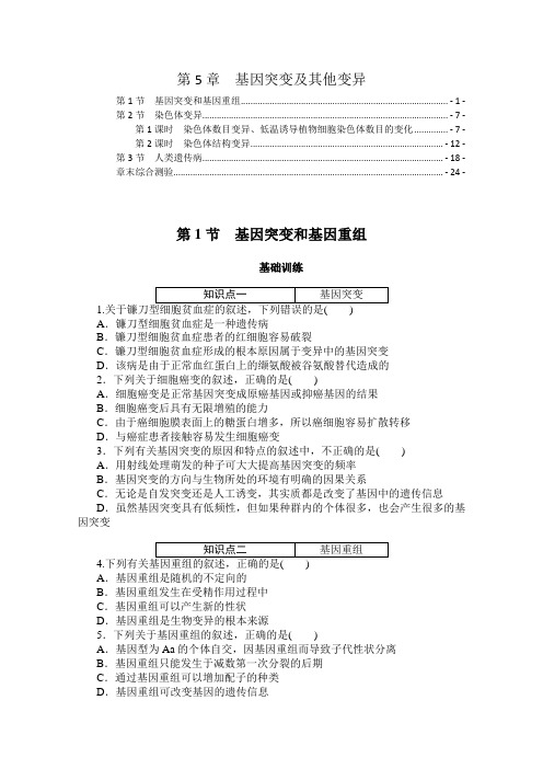 新教材人教版高中生物必修2第5章基因突变及其他变异课时分层练习题及章末综合测验 含解析