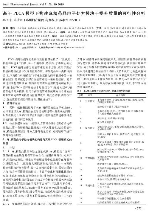 基于pdca模型下构建麻精药品电子处方模块于提升质量的可行性分析