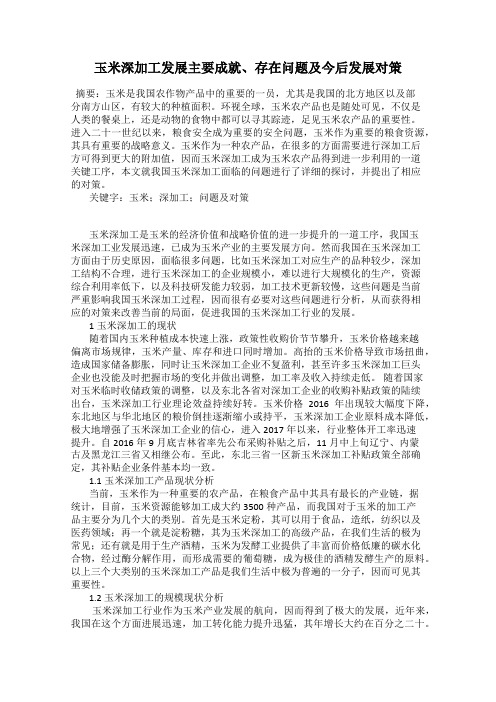 玉米深加工发展主要成就、存在问题及今后发展对策