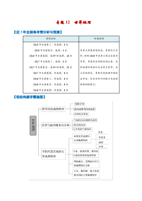 专题3-12 世界地理-2019年高考地理考试大纲解读