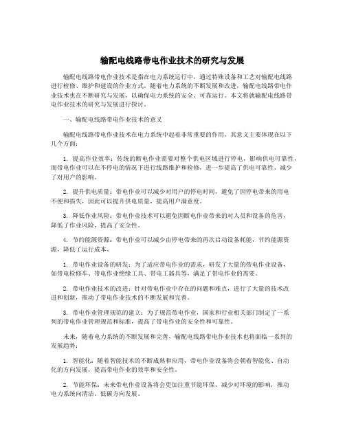 输配电线路带电作业技术的研究与发展