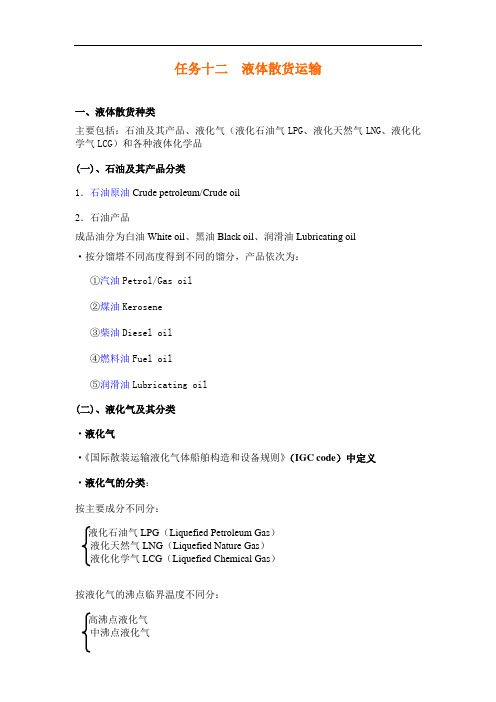 任务十二  液体散货运输