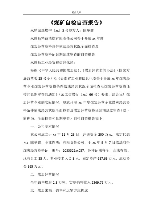 《煤矿自检自查报告》