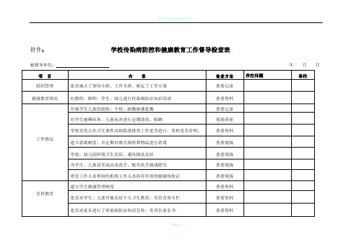 学校传染病常见病防控工作检查表