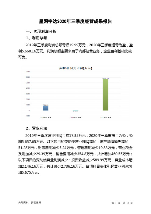 星网宇达2020年三季度经营成果报告