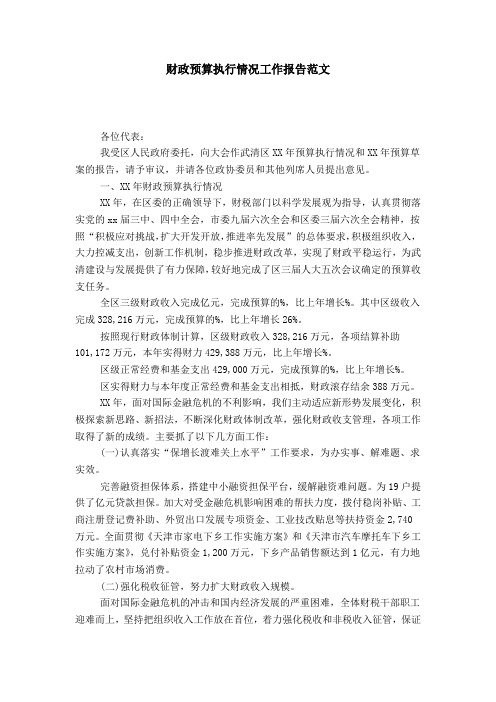 财政预算执行情况工作报告范文-总结报告模板