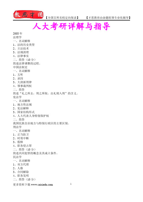 2015年人大法学综合复试笔试,复试经验、复试真题,参考答案,考研参考书,复习方法,考研资料