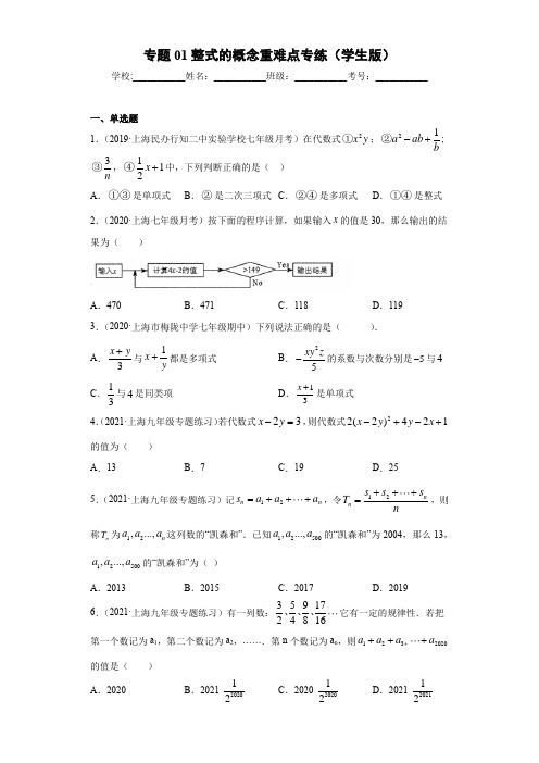 第9章 专题01整式的概念重难点专练(学生版)