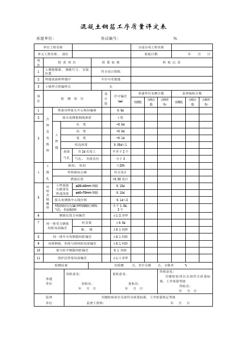 路桥施工混凝土钢筋工序质量评定表
