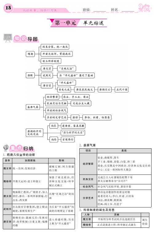 2017_2018学年七年级历史下册第一单元隋唐时期：繁荣与开放的时代单元综述(pdf)新人教版