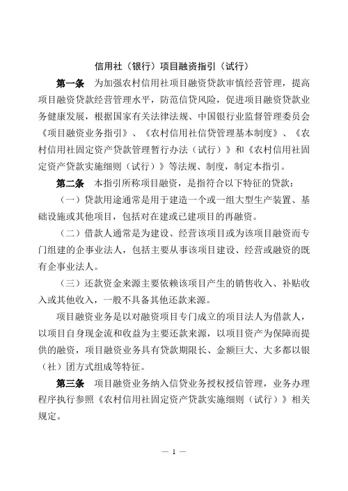 信用社(银行)项目融资指引