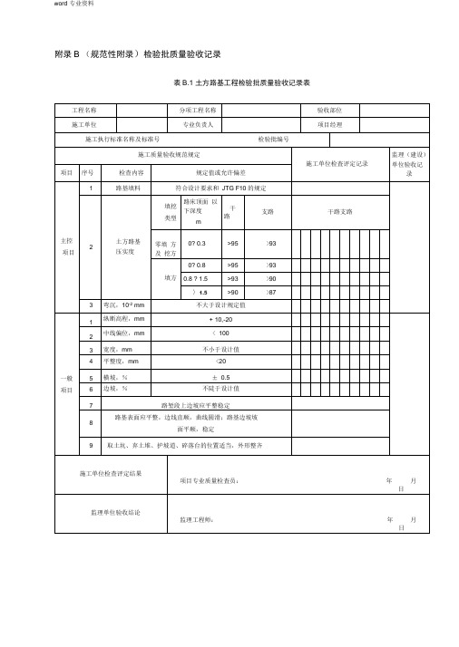 路基工程检验批质量验收记录表