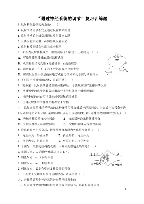“通过神经系统的调节”测试题