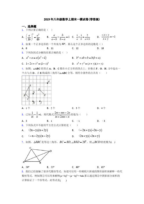 2019年八年级数学上期末一模试卷(带答案)