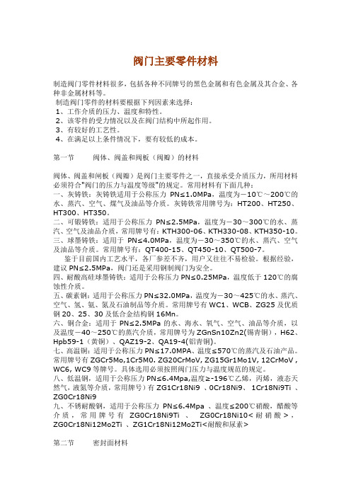 阀门的主要零件材料