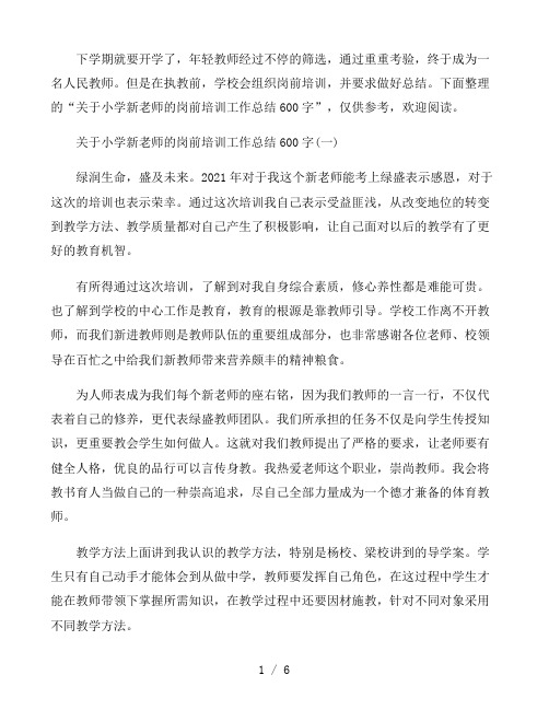 2021关于小学新老师的岗前培训工作总结600字