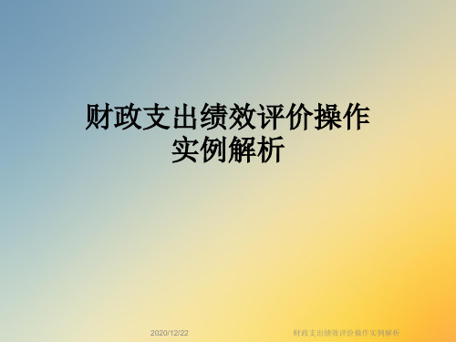 财政支出绩效评价操作实例解析
