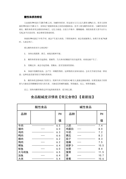 食品酸碱度表-碱性食物-酸性食物