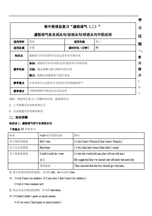 高中英语总复习“虚拟语气(二)”完整学案