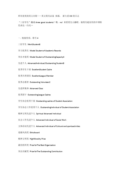 奖项英文名