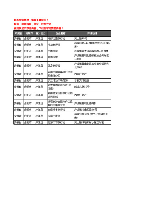 新版安徽省合肥市庐江县旅行社企业公司商家户名录单联系方式地址大全13家