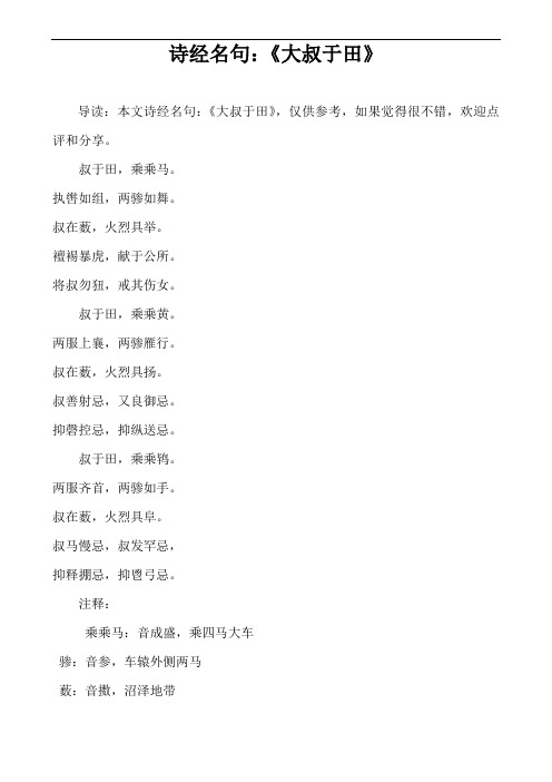 诗经名句：《大叔于田》