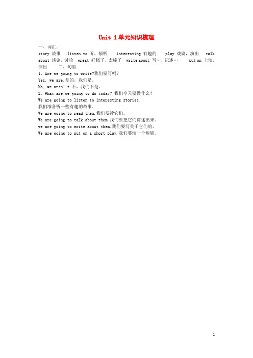 西秀区中心小学五年级英语下册Unit1Wearegoingtoreadstories知识梳理湘少版三