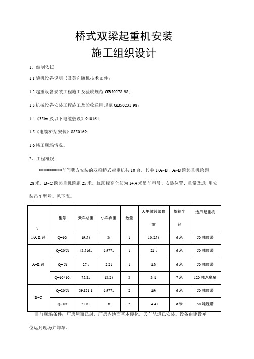 施工组织设计桥式双梁起重机安装施工组织设计