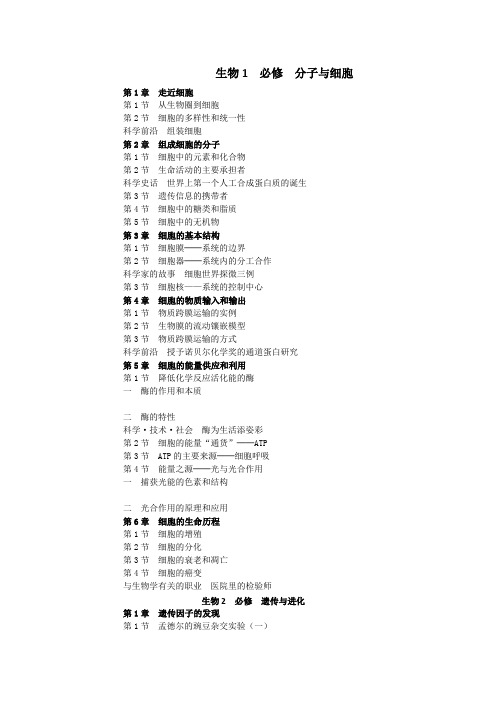 人教版高中生物教材目录 (精品干货)