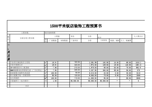 饭店装修工程报价预算表EXCEL模板(完整版)