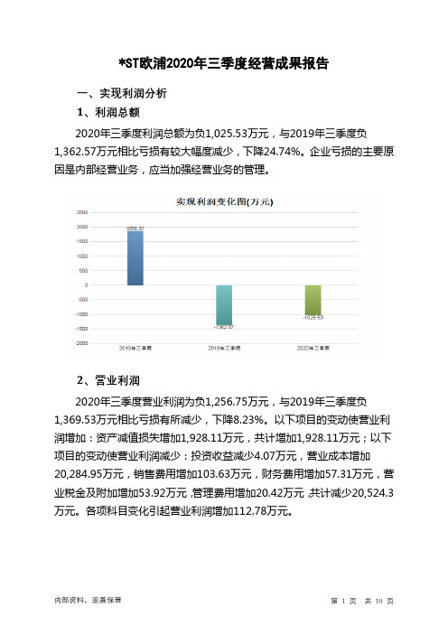 ST欧浦2020年三季度经营成果报告