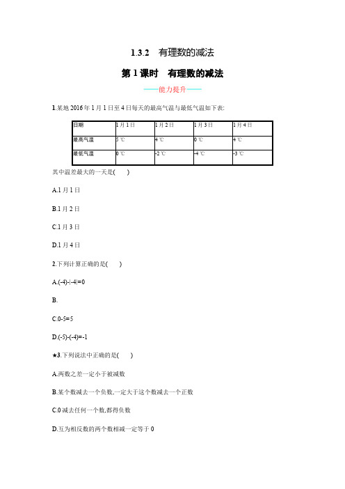 人教版七年级数学上册1.3.2.1《有理数的减法》课时练习(含答案)