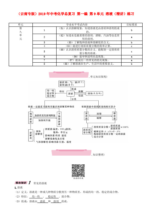 (云南专版)2019年中考化学总复习 第一编 第9单元 溶液(精讲)练习.doc