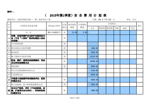 安全费用汇总表(2015最新)
