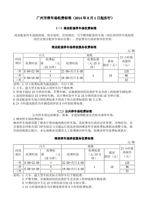 最新版广州停车场收费标准2014.08.01