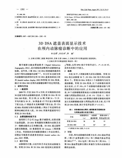 3D DSA遮盖表面显示技术在颅内动脉瘤诊断中的应用