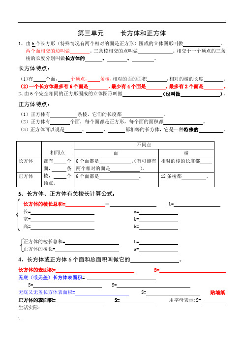 五年级数学长方体与正方体知识点总结