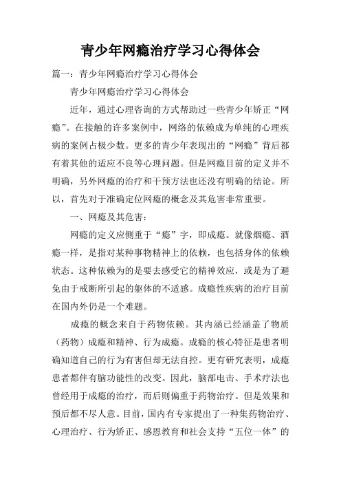 青少年网瘾治疗学习心得体会doc