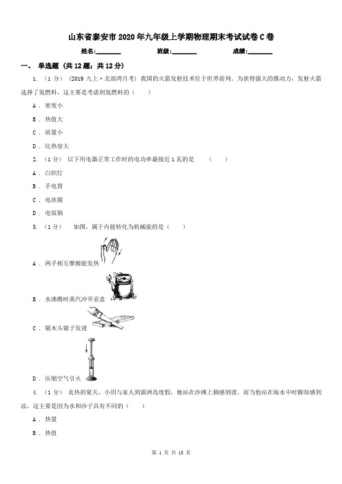 山东省泰安市2020年九年级上学期物理期末考试试卷C卷