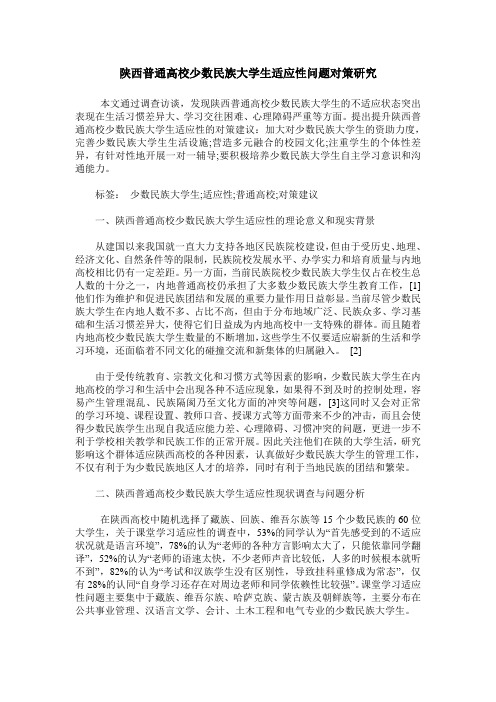 陕西普通高校少数民族大学生适应性问题对策研究