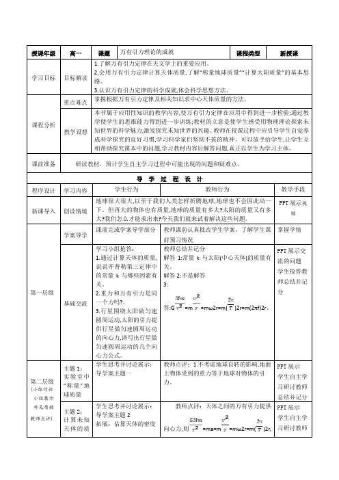 高中物理必修二教案-6.4万有引力理论的成就1-人教版