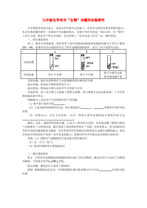 九年级化学有关“生锈”问题的实验探究知识精讲