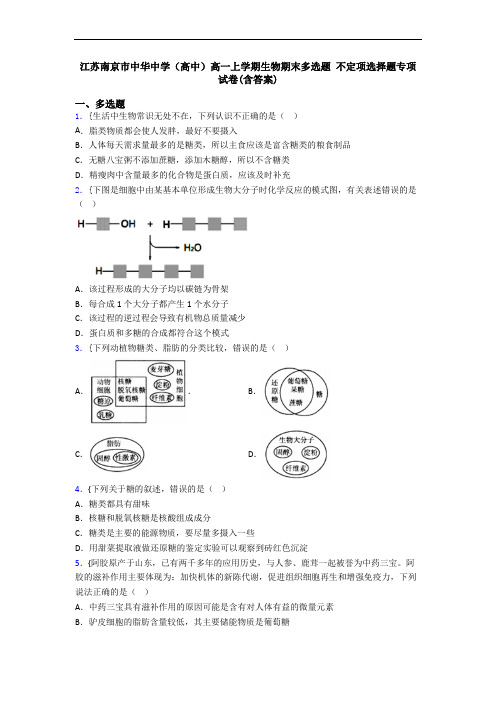 江苏南京市中华中学(高中)高一上学期生物期末多选题 不定项选择题专项试卷(含答案)