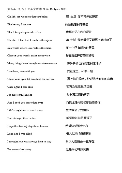《后来》英文版歌词