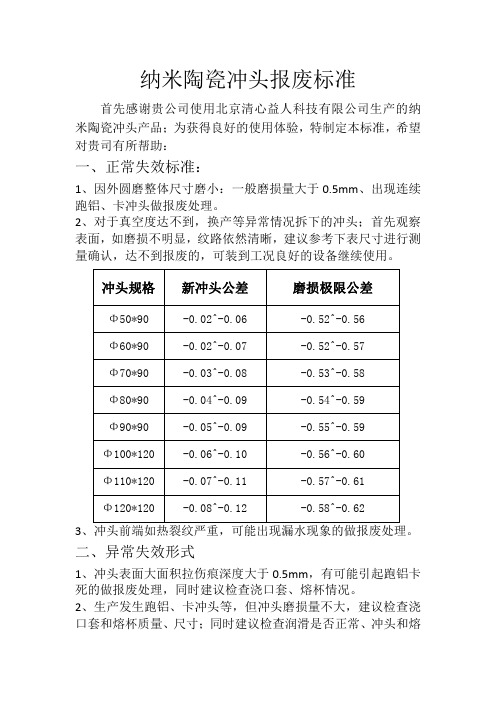 纳米陶瓷冲头报废标准