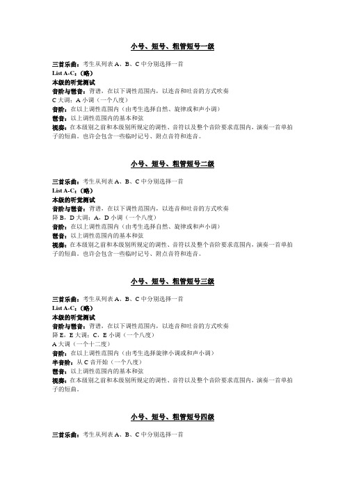 小号、短号(降B调和降E调)、降B调高音萨克斯号(科目