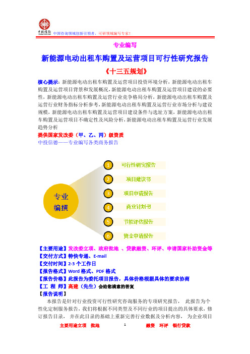 新能源电动出租车购置及运营项目可行性研究报告